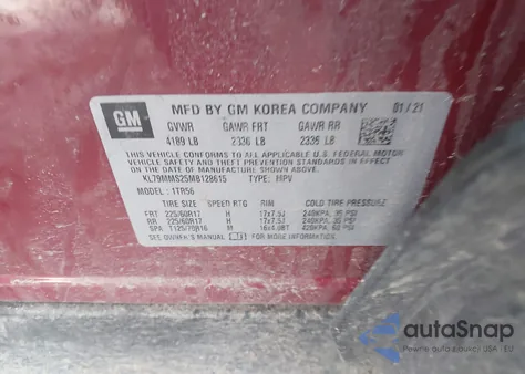 2021 Chevrolet Trailblazer Fwd Ls из США, поврежденный, VIN KL79MMS25MB128615